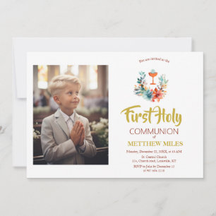 Invitation Communion catholique florale minimaliste