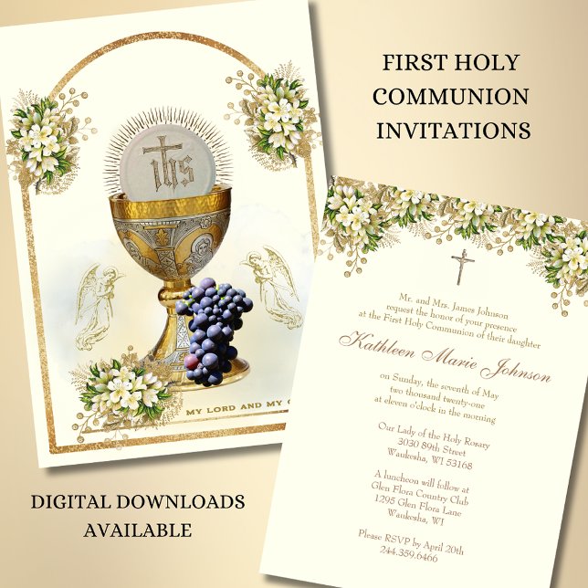 Invitation Communion catholique traditionnelle florale (Créateur téléchargé)