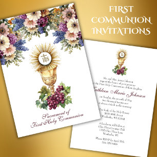 Invitation Communion catholique traditionnelle florale