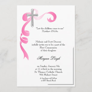 Invitation Communion croisée de ruban rose