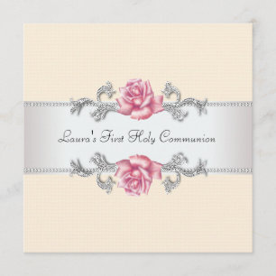 Invitation Communion de filles de rose de rose première