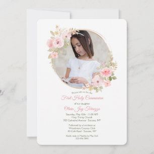 Invitation Communion de photo florale rose pâle