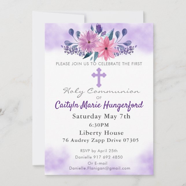 Invitation Communion Floral Invite (Devant)