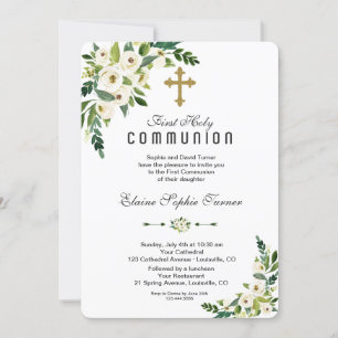 Invitation Communion florale florale blanche moderne