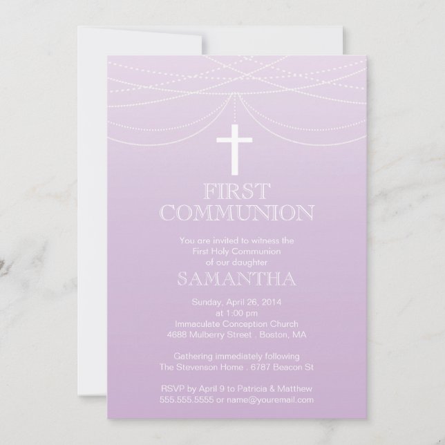 Invitation Communion moderne de la croix de Garland violet om (Devant)