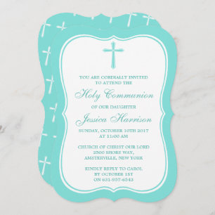 Invitation Communion Ou Confirmation Turquoise Croisée