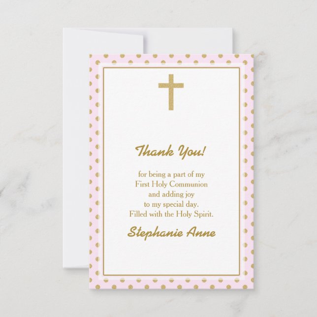 Invitation Communion rose avec Pois d'or (Devant)
