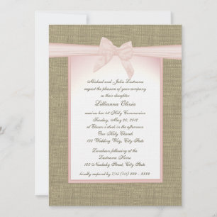 Invitation Communion rose boule Burlap