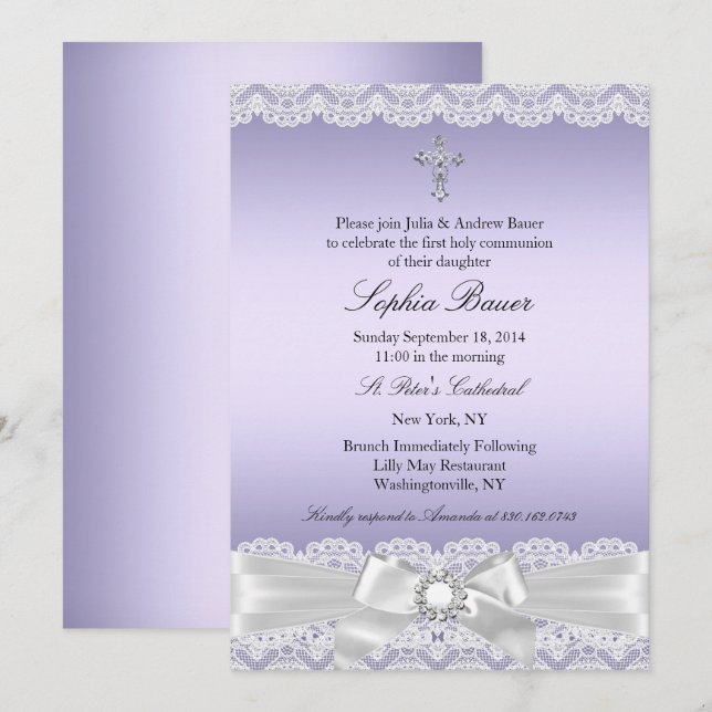 Invitation Communion sacrée de pourpre de joli cou (Devant / Derrière)