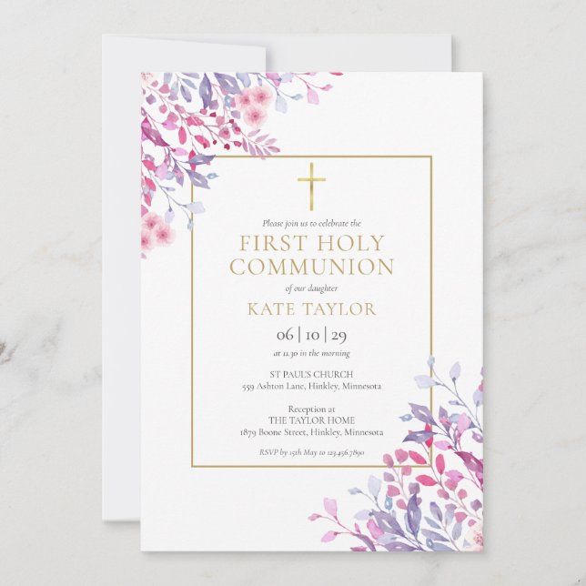 Invitation Communion sainte Florale fleur sauvage (Devant)