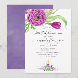 Invitation Communion solennelle de printemps à l'aquarelle fl
