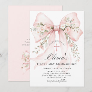 Invitation Communion solennelle élégante rose floral
