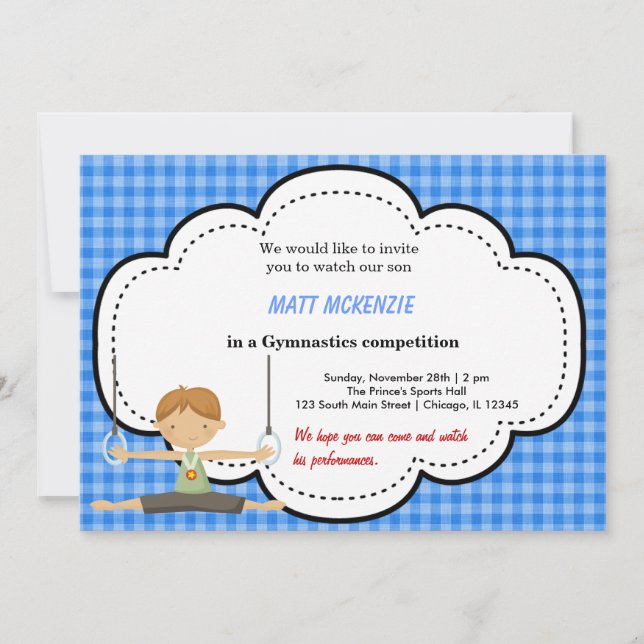Invitation Compétition de garçons gymnastique (Bleu) (Devant)