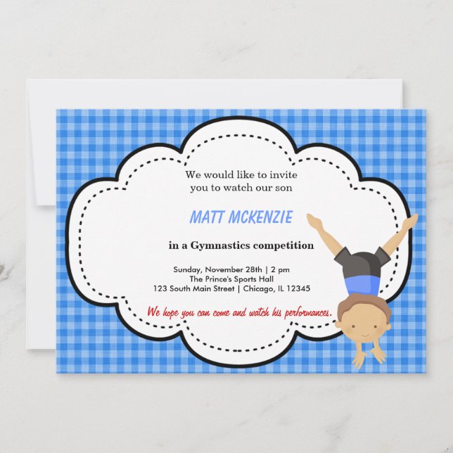 Invitation Compétition de garçons gymnastique (Bleu) (Devant)