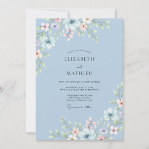 Invitation Composition de fleurs bleues ciel pour mariage