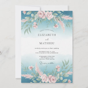 Invitation Composition florale rose carrelée pour mariage