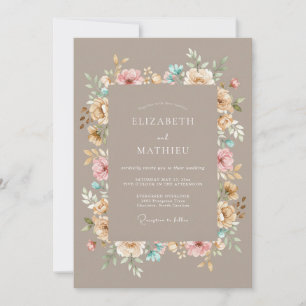 Invitation Composition Florale Tannique Romantique Mariage