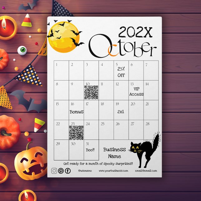 Invitation Compte à rebours Halloween Calendrier de l'avent C (Halloween Countdown Advent Calendar Promotion Gift promotional Qr Code business logo)