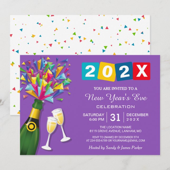 Invitation Compte à rebours La fête de la veille du Nouvel An (Devant / Derrière)