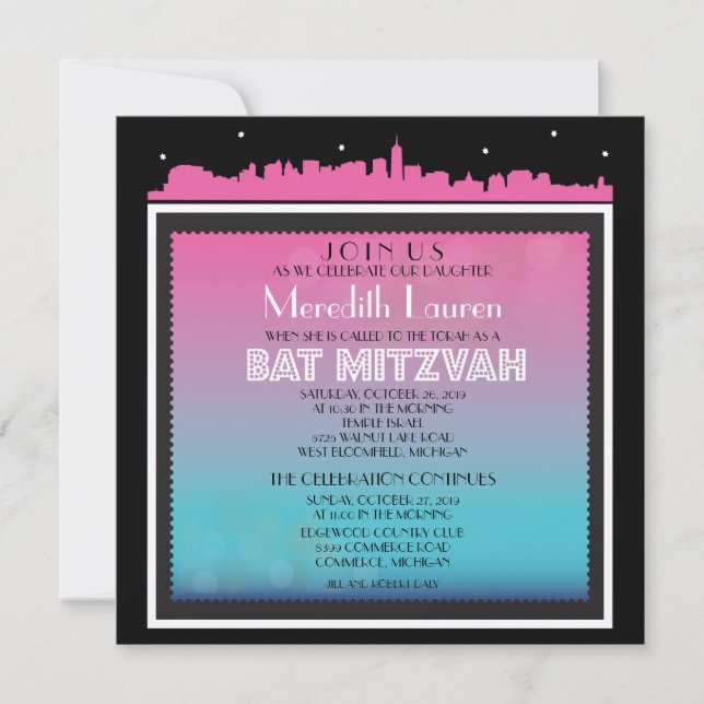 Invitation CONCENTRÉ SUR L'Invitation D'UN Bat mitzvah DE BRO (Devant)