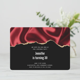 Invitation Conception abstraite de satin ondulé rouge foncé p