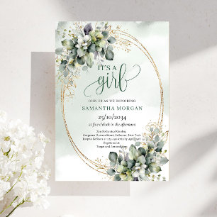Invitation Conception aquarelle bohème verdure or C'est une f