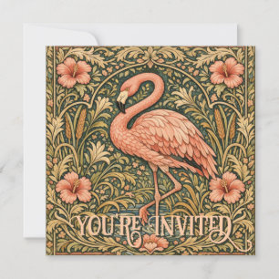 Invitation Conception art nouveau de flamant rose vintage
