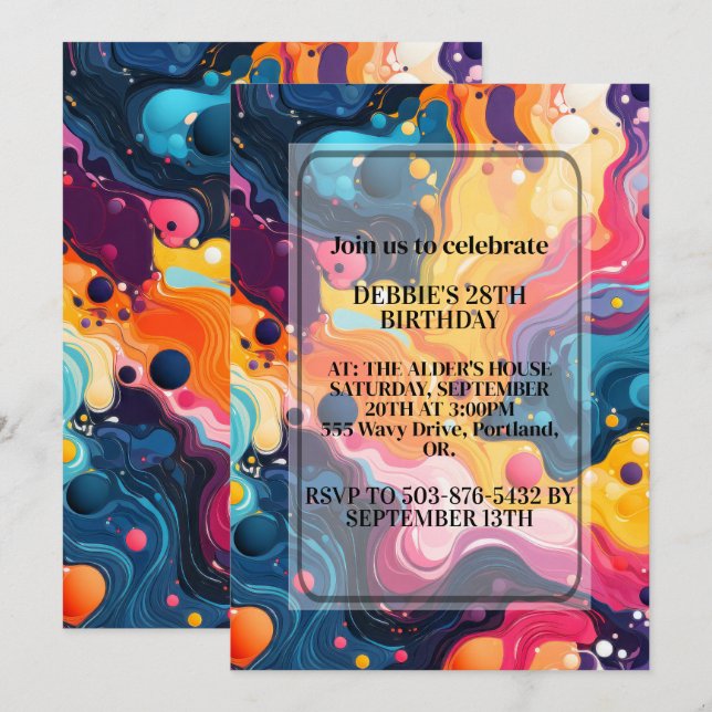 Invitation Conception colorée Wavy Design Anniversaire (Devant / Derrière)