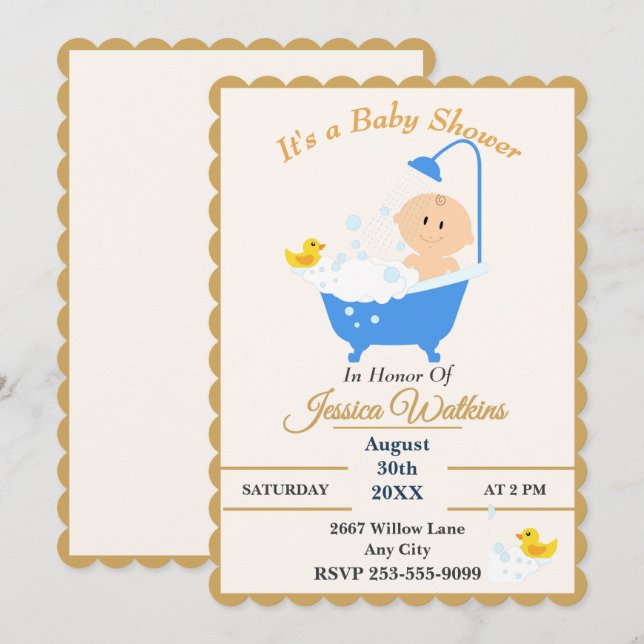 Invitation Conception de baignoire de douche pour bébé classi (Devant / Derrière)