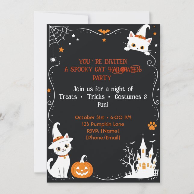 Invitation Conception de dos d'invitation de chat Halloween | (Devant)