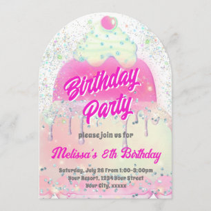 Invitation Conception de gros gâteau fille Fête d'anniversair