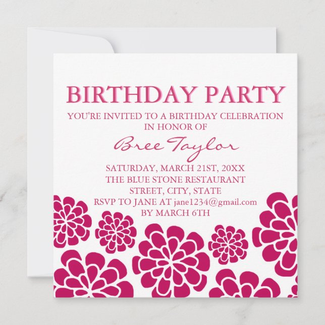 Invitation Conception de la fleur rose Mood Anniversaire Invi (Devant)