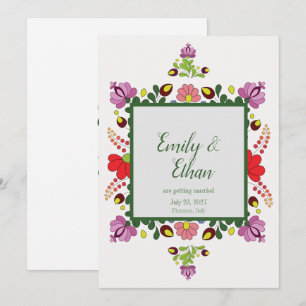 Invitation Conception de mariage et de dos florale folkloriqu