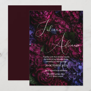 Invitation conception de mariage floral bordeaux mettant en v