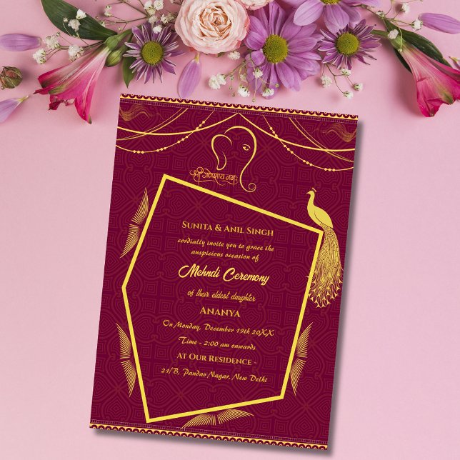 Invitation Conception de paon pour la cérémonie de mehndi de  (Créateur téléchargé)