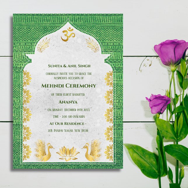Invitation Conception de paon pour la cérémonie de mehndi de  (Créateur téléchargé)