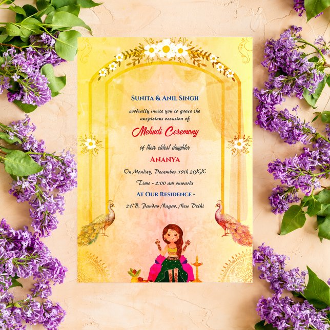 Invitation Conception de paon pour la cérémonie de mehndi de  (Créateur téléchargé)