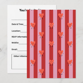 Invitation Conception de rayures rouges et roses avec de peti