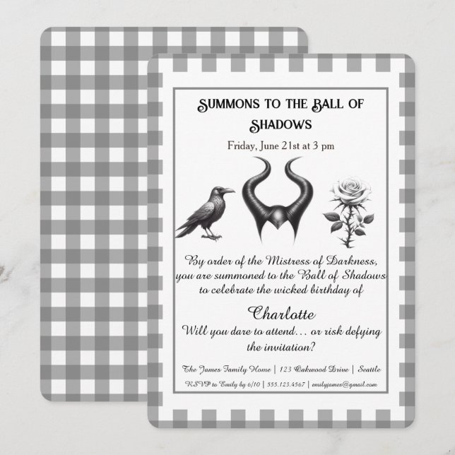 Invitation Conception de script pour anniversaire Dark Fantas (Devant / Derrière)