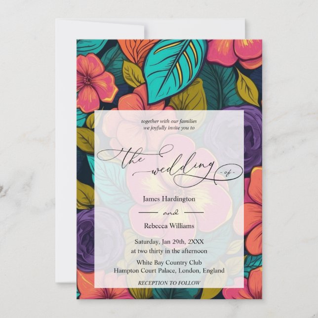 Invitation Conception d'invitation de mariage de Neon Florals (Devant)