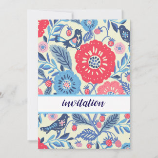 Invitation Conception D'Oiseaux Et De Fraises