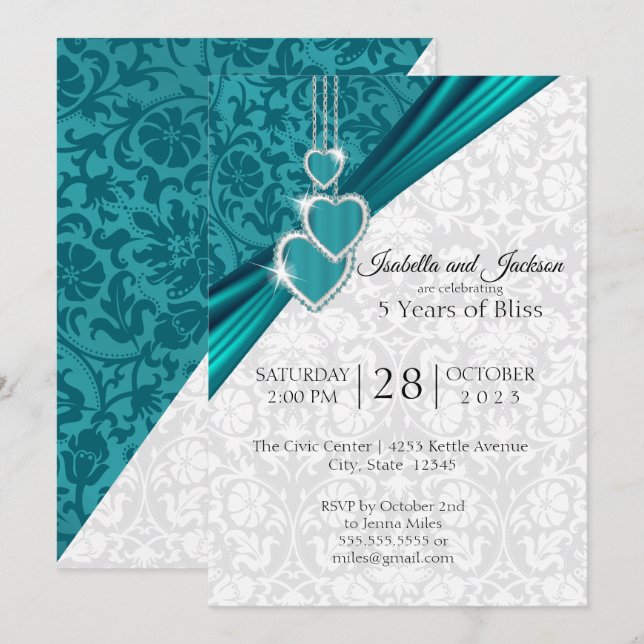 Invitation Conception élégante pour le 5ème anniversaire de m (Devant / Derrière)
