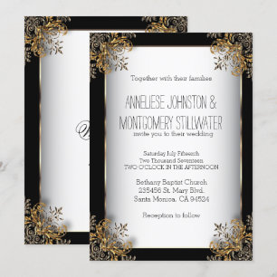 Invitation Conception fleurie d'or à l'invitation noire et