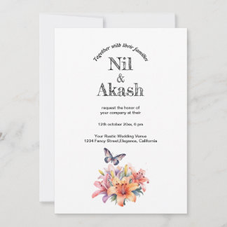 Invitation Conception florale et papillon élégante et mignonn