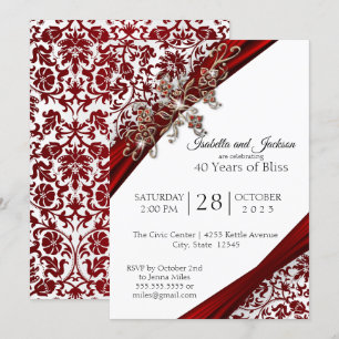 Invitation Conception florale rouge et blanc pour le 40e anni