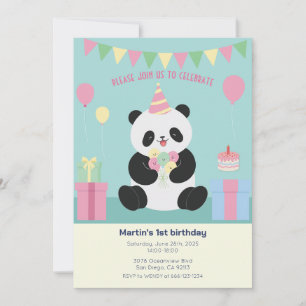Invitation Conception Panda douce rose & menthe