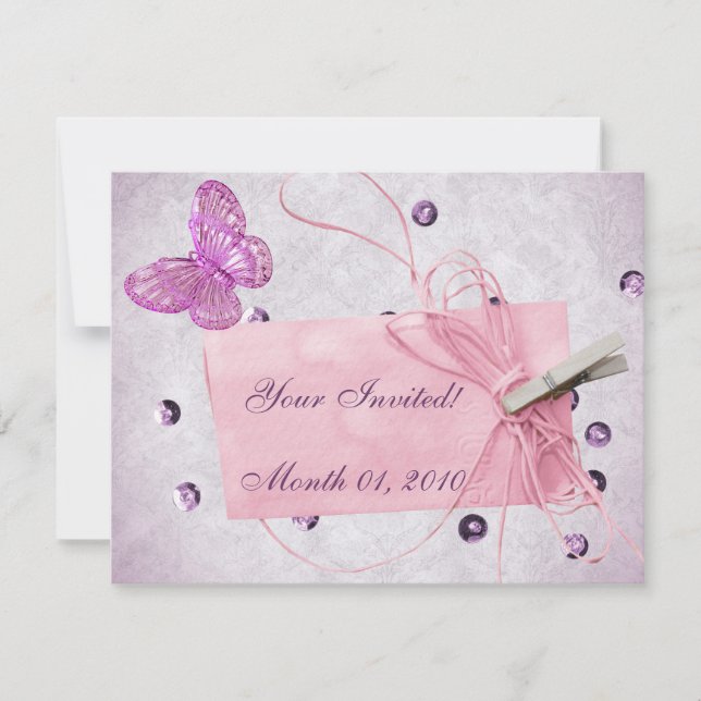 Invitation Conception papillon rose joli personnalisable (Devant)