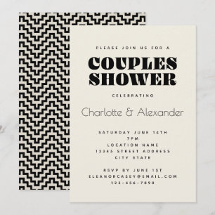 Invitation Conception Rétro Groovy 70 en Noir pour une Fête d