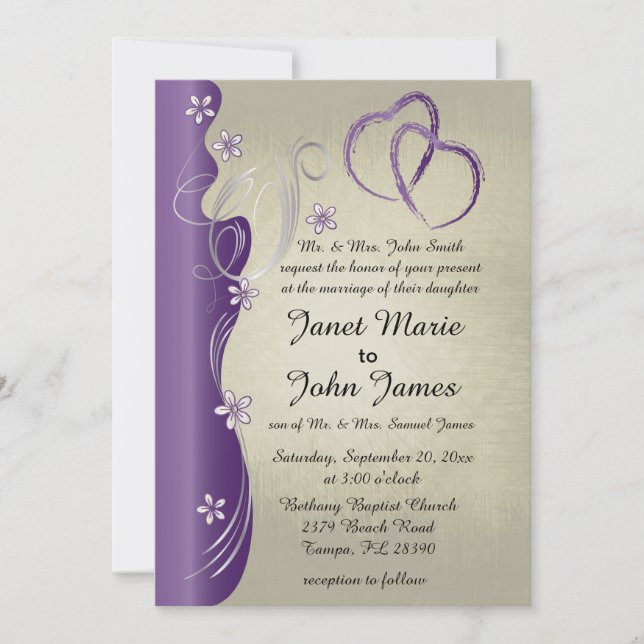 Invitation Conception vintage de courbe | Améthiste violetes (Devant)