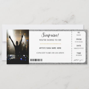 Invitation Concert Surprise glamour Paillettes Argent Billet 